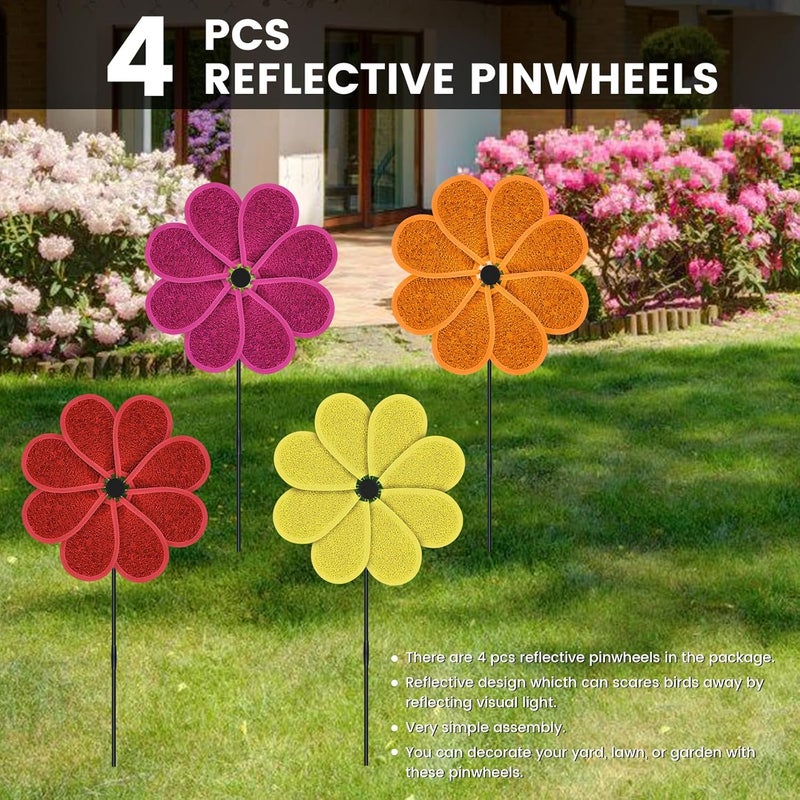 DECEED 4PCS 11.4" W x 28" H Reflective Pinwheels Sparkly Lawn Wind Spinners Colorful Rainbow Windmill for Garden Decoration Bird Devices Deterrent to Scare Birds Away (Multicolor-1 Four Colors) - Image 2